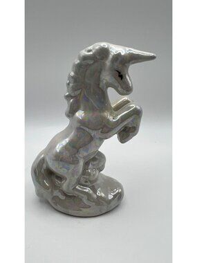 White Iridescent Ceramic Unicorn Figurine - Made In China - Collectible & Decora